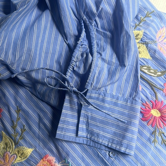 Johnny Was Camellia Embroidered Blue Striped Casual Tunic Dress Size M - Picture 12 of 12